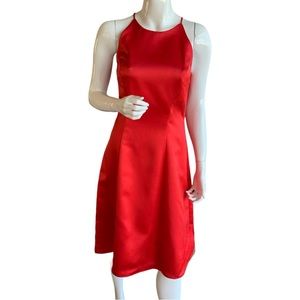 CHAMPAGNE FORMALS RED SATIN A-LINE PARTY DRESS. WOMEN’S SIZE 8